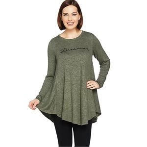 AnyBody Dreamer Green Oversized Tunic Loungewear Swing Top Size Small